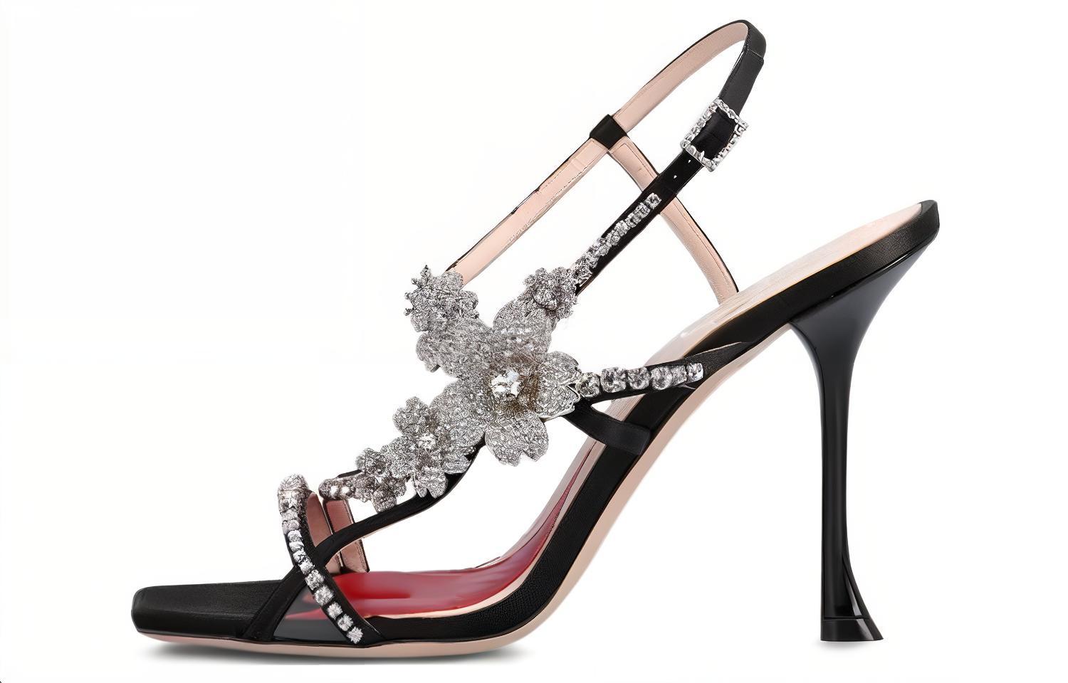 (W) Roger Vivier Leather Black 'Simplified Versatile One-Strap Sandal'