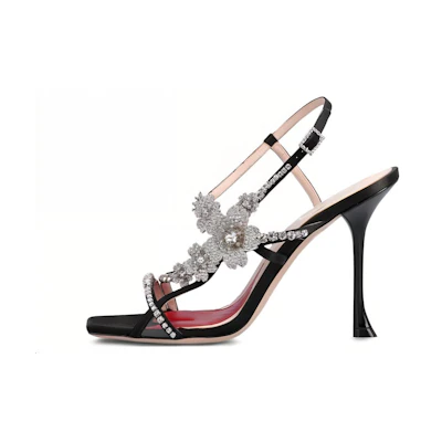 (W) Roger Vivier Leather Black 'Simplified Versatile One-Strap Sandal'
