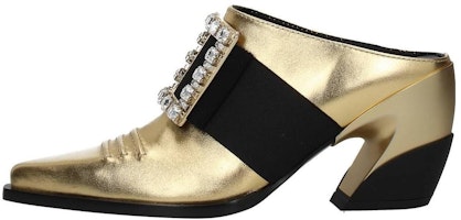 (Women) Roger Vivier Leather Block Heel 'Gold' RVW55228870KACG211 (Women) Roger Vivier Leather Block Heel 'Gold' RVW55228870KACG211