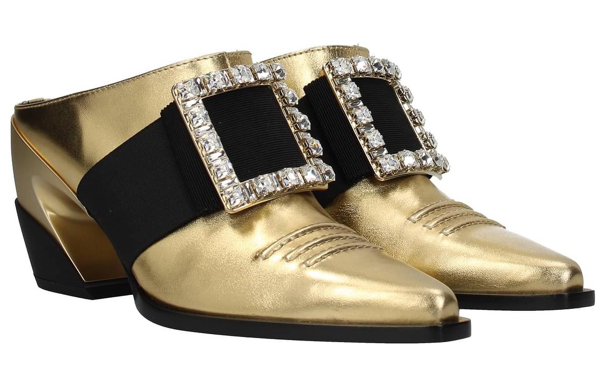 Shop (W) Roger Vivier Tumit Blok Kulit 'Emas' RVW55228870KACG211