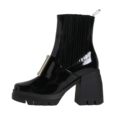 (W) Roger Vivier Leather Block Heel Ankle Boots 'Black Fashion'