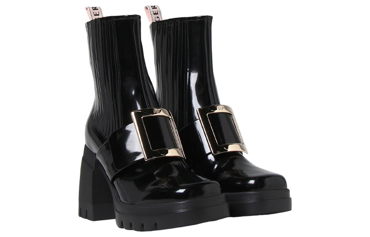 Lookbook (W) Botines de Cuero Roger Vivier Tacón Cuadrado 'Moda Negra' RVW653327701UJB999