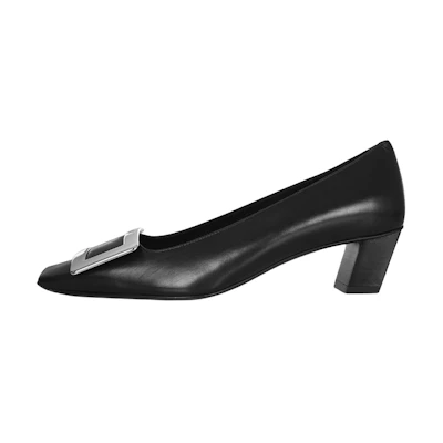 (W) Roger Vivier Leather Fashion Mule 'Chunky High Heel - Black'