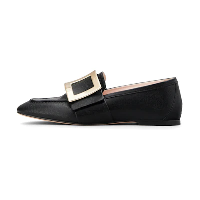 (W) Roger Vivier Leather Flats 'Metal Buckle Black'