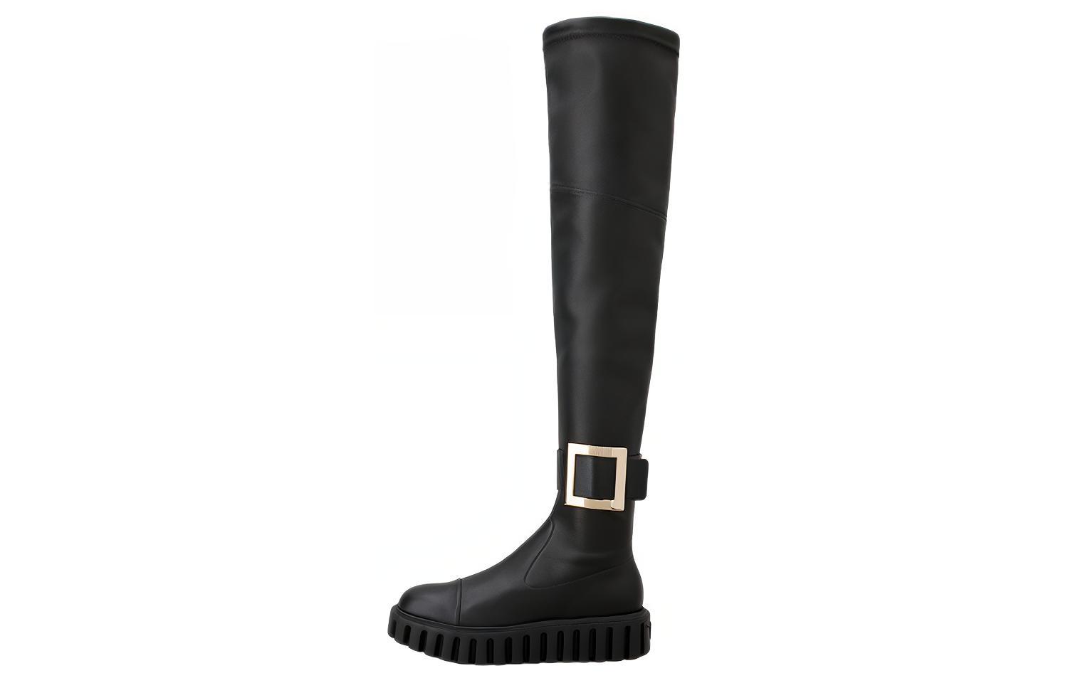 (W) Roger Vivier Leather High-Top Boots 'Metal Buckle Black'