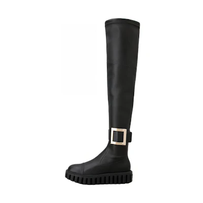 (W) Roger Vivier Leather High-Top Boots 'Metal Buckle Black'