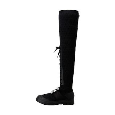 (W) Roger Vivier Leather High-Top Boots with Crystal Buckle 'Black'