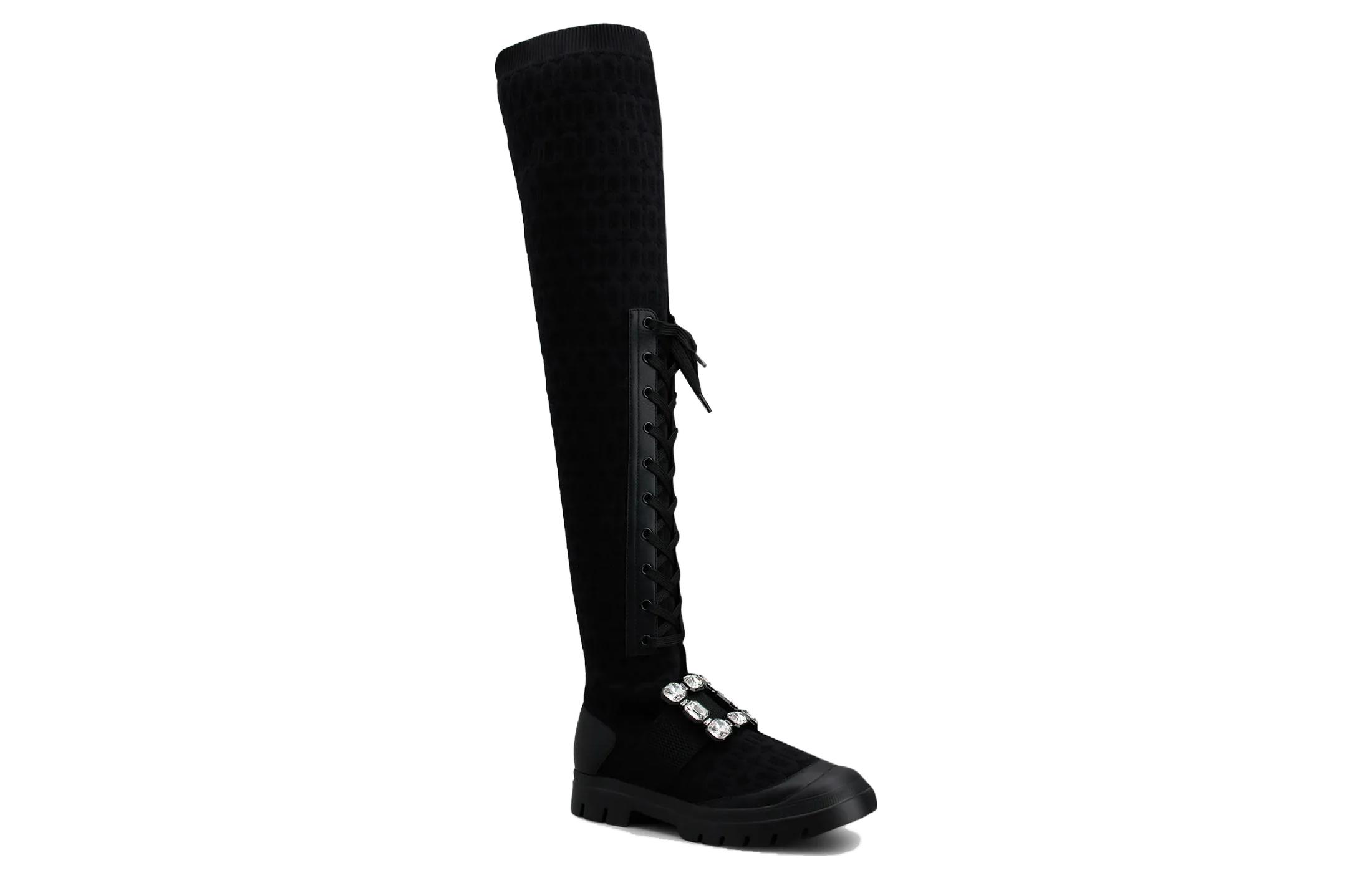 Order (Women) Roger Vivier Leather High-Top Boots with Crystal Buckle 'Black' RVW62833680ERIB999