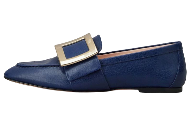 (W) Roger Vivier Leather Loafers 'Blue Metal Buckle'
