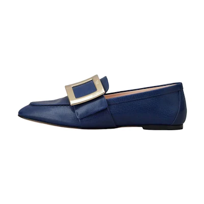 (W) Roger Vivier Leather Loafers 'Blue Metal Buckle'