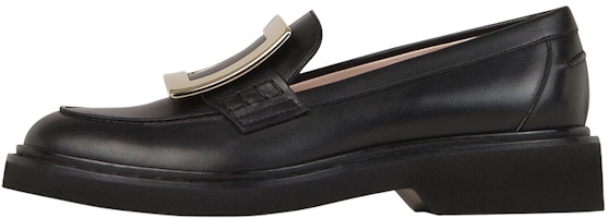 (Women) Roger Vivier Leather Round-Toe Slip-On Loafers with Metal Buckle 'Black' RVW54825190TFSB999 (Women) Roger Vivier Leather Round-Toe Slip-On Loafers with Metal Buckle 'Black' RVW54825190TFSB999