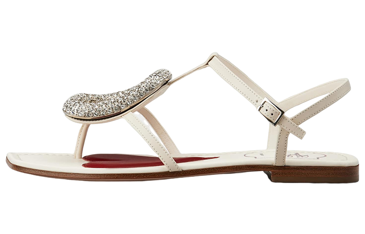 (W) Roger Vivier Leather Sandals 'Rhinestone Buckle Beige'
