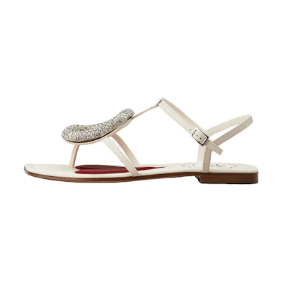 (W) Roger Vivier Leather Sandals 'Rhinestone Buckle Beige'