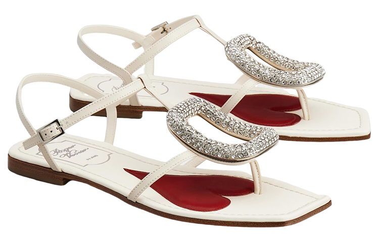 (W) Roger Vivier Leather Sandals 'Rhinestone Buckle Beige' 圖 2