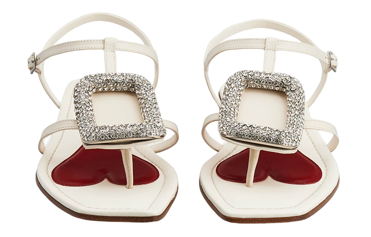 (W) Roger Vivier Leather Sandals 'Rhinestone Buckle Beige' 圖 3