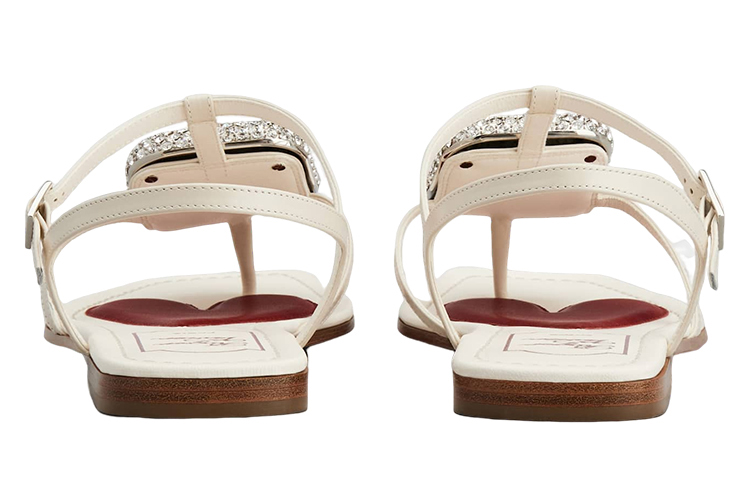 (W) Roger Vivier Leather Sandals 'Rhinestone Buckle Beige' 圖 4