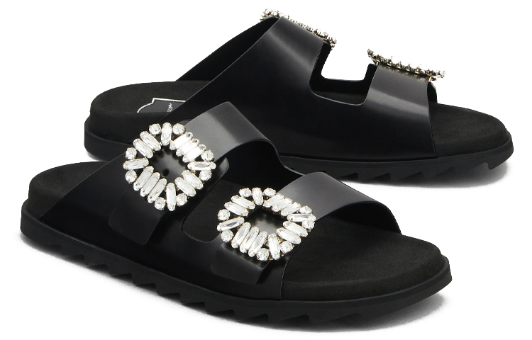 Lookbook 羅傑·維維亞 皮革 簡約休閒 時尚拖鞋 女款 黑色