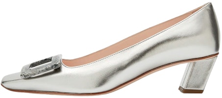 (Women) Roger Vivier Leather Slip-On Block Heel 'Silver' RVW00631480KACB200 (Women) Roger Vivier Leather Slip-On Block Heel 'Silver' RVW00631480KACB200