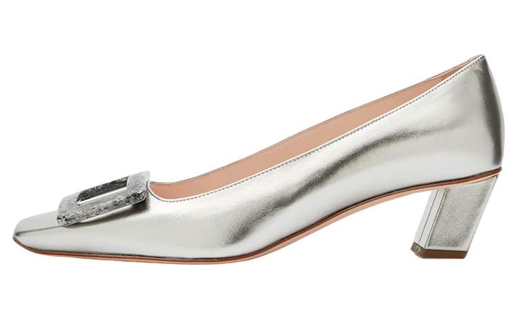 (Women) Roger Vivier Leather Slip-On Block Heel 'Silver' RVW00631480KACB200