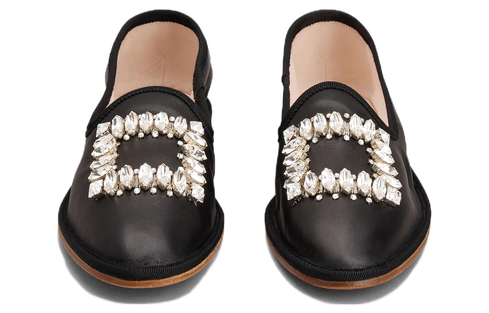 Shop (Women) Roger Vivier Leather Slip-On Flat 'Black' RVW7013495091TB999
