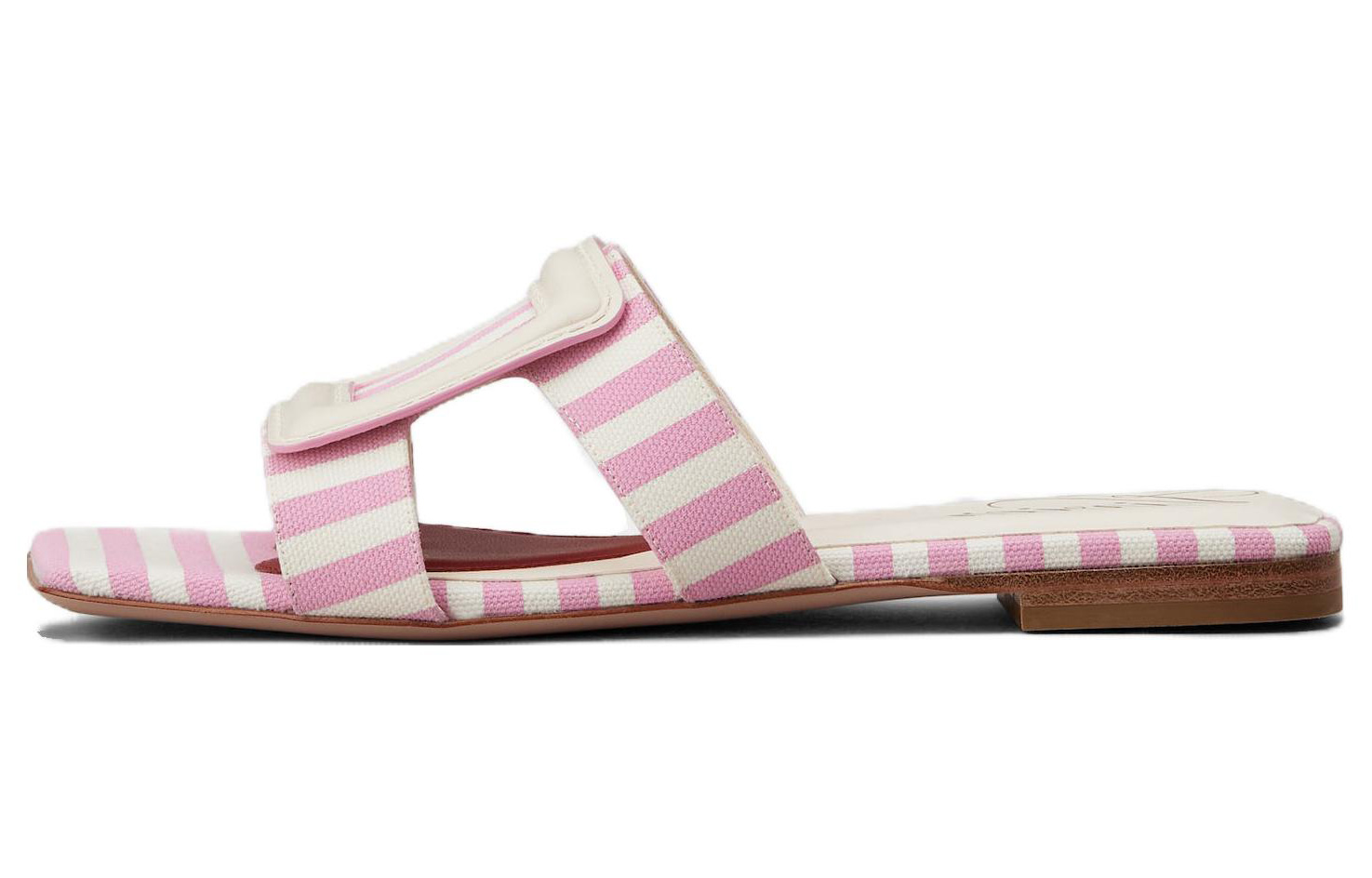 (Women) Roger Vivier Leather Square-Toe Flat 'Fashion Pink White Slider' RVW67035250NUZ9997