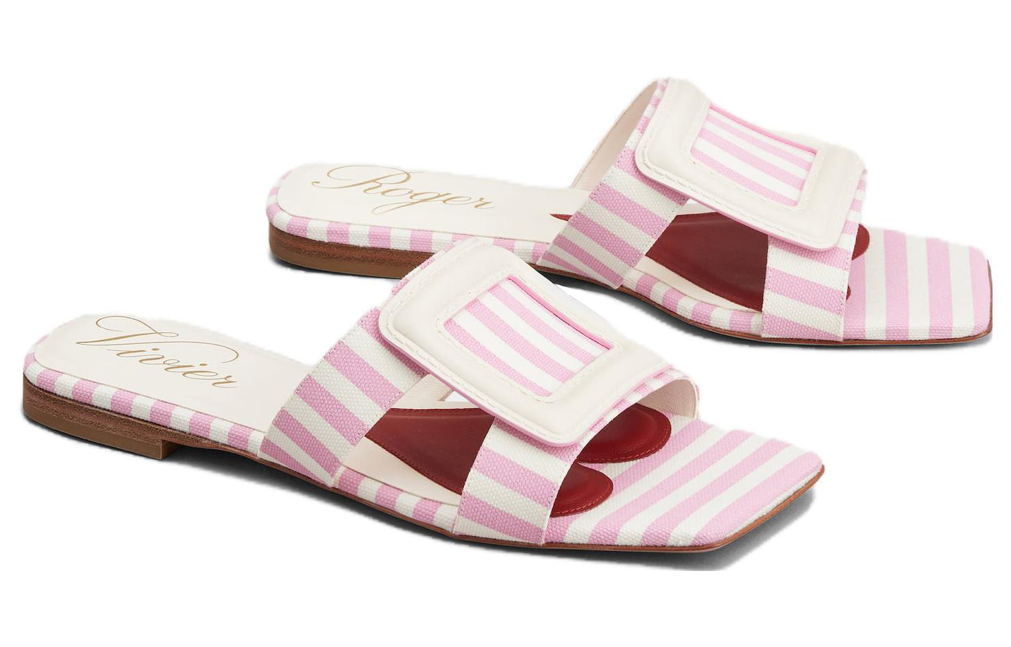 Order (W) Roger Vivier Sandali Slider in Pelle Rosa Bianco a Punta Quadrata RVW67035250NUZ9997