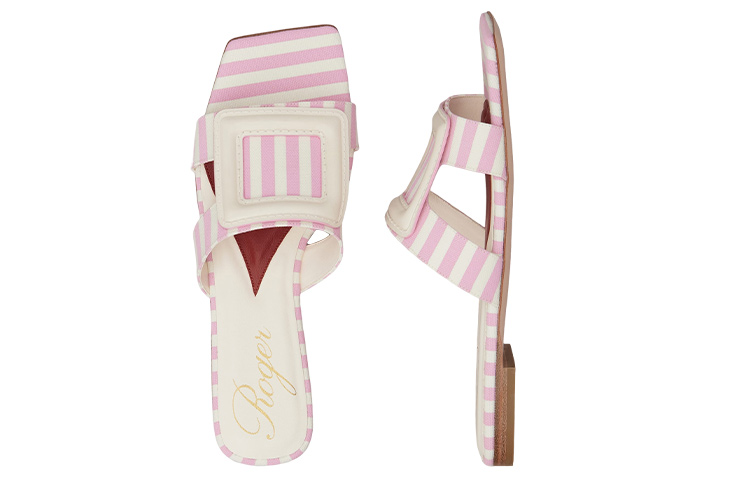 Shop (W) Roger Vivier Sandali Slider in Pelle Rosa Bianco a Punta Quadrata RVW67035250NUZ9997