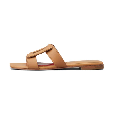 (W) Roger Vivier Leather Square Toe Flat 'Fashion Slide Brown'