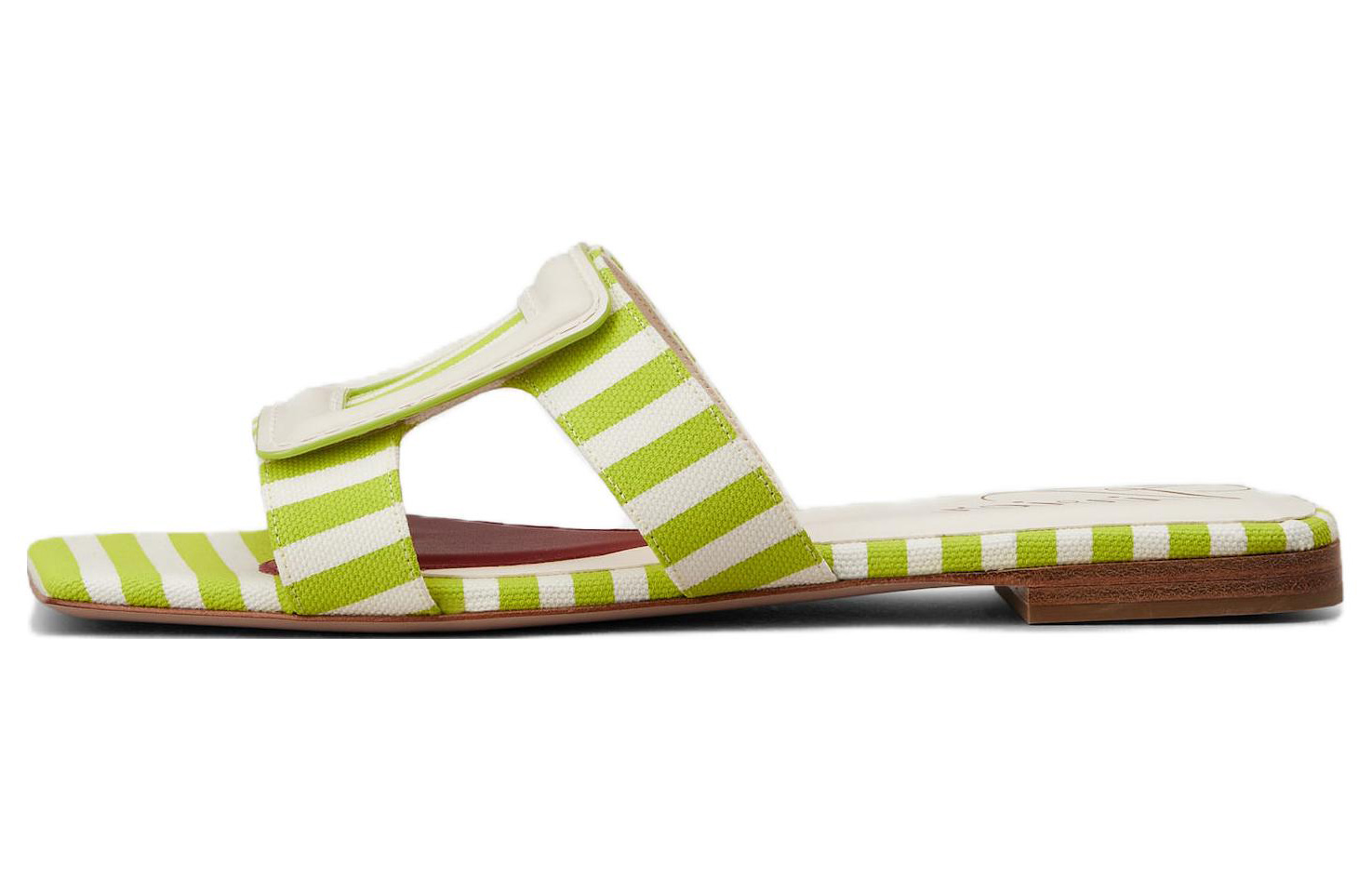 (W) Roger Vivier Leather Square Toe Flat 'Fashion Slide Green'