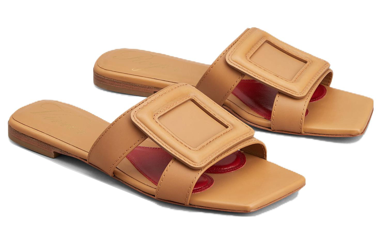 (W) Roger Vivier Leather Square Toe Flat 'Fashion Slide Brown' 圖 2