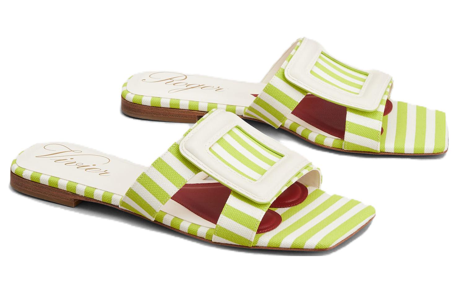 (W) Roger Vivier Leather Square Toe Flat 'Fashion Slide Green' 圖 2