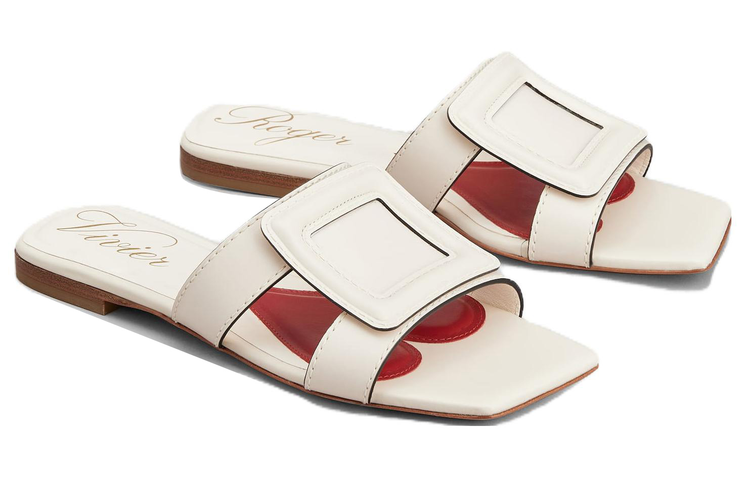 (W) Roger Vivier Leather Square Toe Flat 'Fashion Slide White' 圖 2