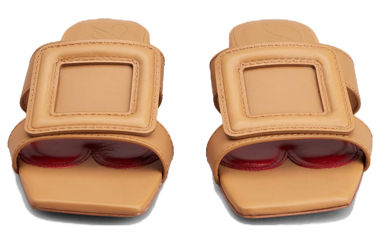 (W) Roger Vivier Leather Square Toe Flat 'Fashion Slide Brown' 圖 3