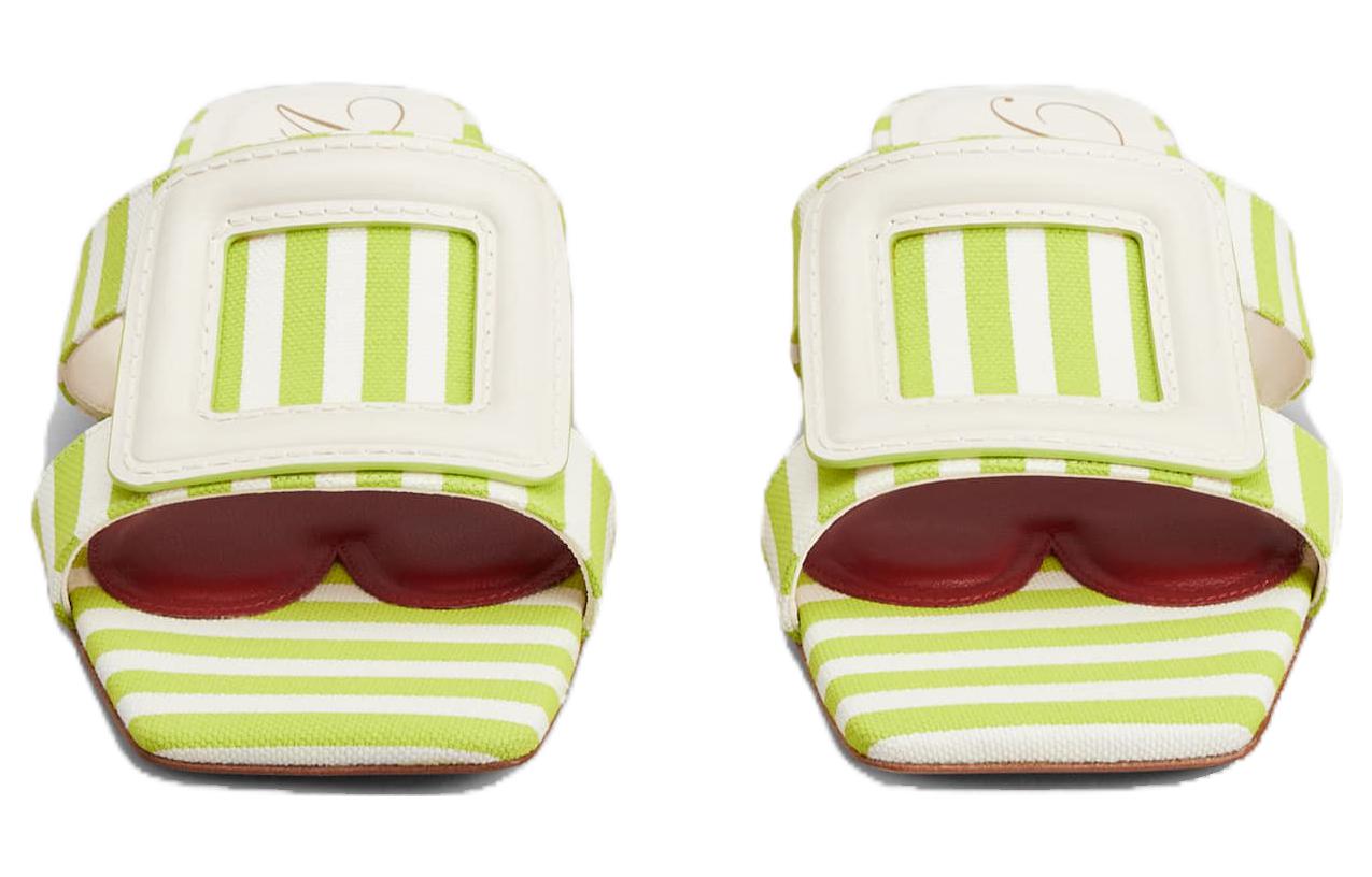 (W) Roger Vivier Leather Square Toe Flat 'Fashion Slide Green' 圖 3