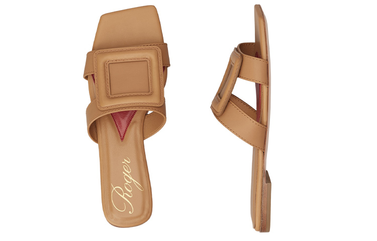 (W) Roger Vivier Leather Square Toe Flat 'Fashion Slide Brown' 圖 4