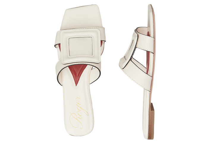 (W) Roger Vivier Leather Square Toe Flat 'Fashion Slide White' 圖 4