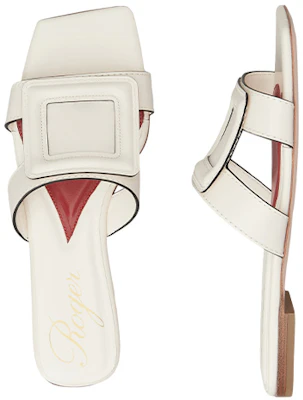 (W) Roger Vivier 时尚方头拖鞋 白色 皮革平底鞋 RVW67034920BSSC019 Shop (W) Roger Vivier 时尚方头拖鞋 白色 皮革平底鞋 RVW67034920BSSC019