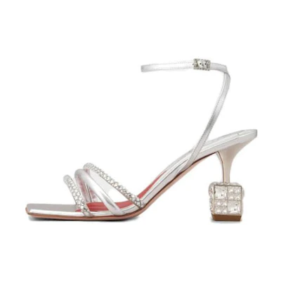 (W) Roger Vivier Leather Square Toe Sandals 'Silver CMFT Temperament'