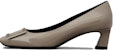 (W) Roger Vivier Kulit Square-Toe Slip-On Block Heel 'Beige' RVW44815280D1PC415