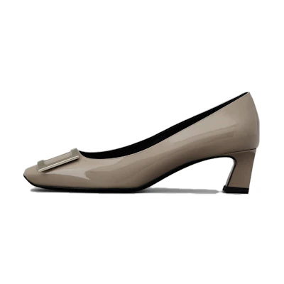 (W) Roger Vivier Leather Square-Toe Slip-On Block Heel 'Beige'