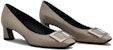 (W) Roger Vivier Kulit Square-Toe Slip-On Block Heel 'Beige' RVW44815280D1PC415