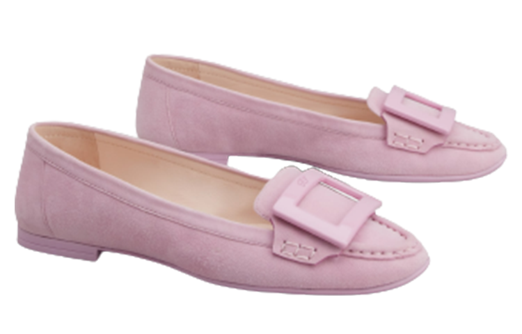 Lookbook 羅傑·維維亞（Roger Vivier）皮革絨面 圓頭套穿 女士休閒單鞋 女款 粉色