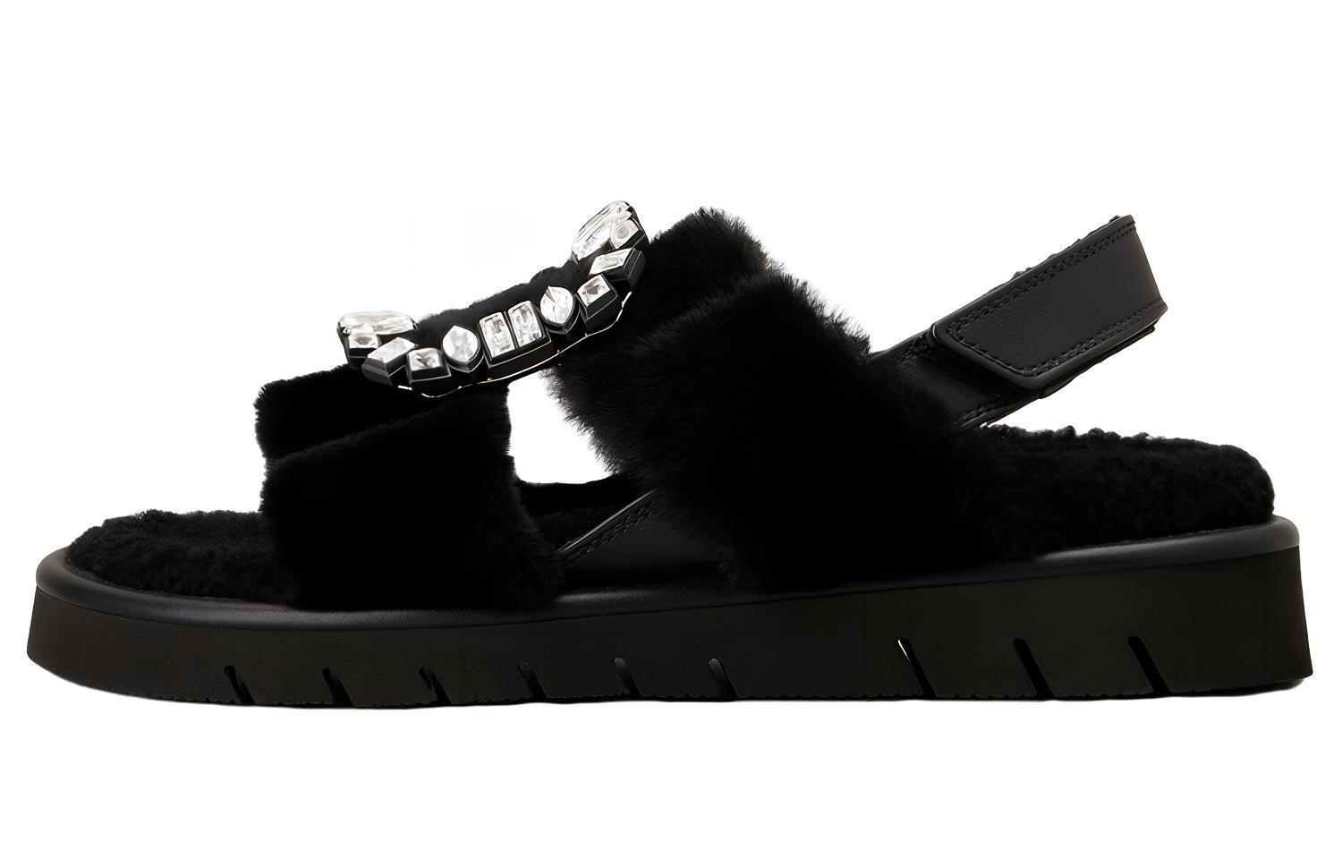 Buy (W) Sandales Mode Velcro Cuir Roger Vivier ''Boucle Cristal Noir'' RVW65434770MFYB999