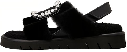 (Women) Roger Vivier Leather Velcro Fashion Sandals 'Crystal Buckle Black' RVW65434770MFYB999 (Women) Roger Vivier Leather Velcro Fashion Sandals 'Crystal Buckle Black' RVW65434770MFYB999