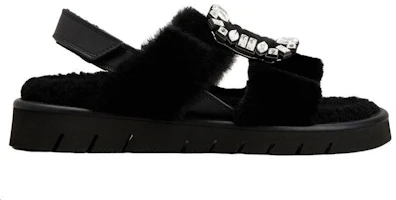 Order (W) Roger Vivier 水晶扣黑色皮革魔术贴时尚凉鞋 RVW65434770MFYB999