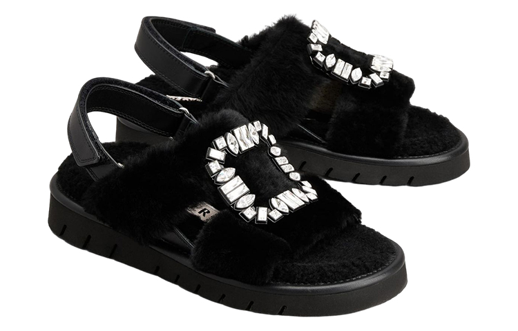 Shop (W) Sandales Mode Velcro Cuir Roger Vivier ''Boucle Cristal Noir'' RVW65434770MFYB999