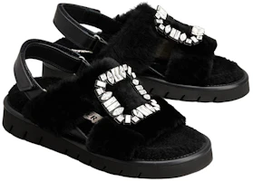 Shop (W) Roger Vivier 水晶扣黑色皮革魔术贴时尚凉鞋 RVW65434770MFYB999
