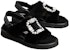 (W) Roger Vivier Sandal Kulit Velcro Fesyen 'Crystal Buckle Hitam' RVW65434770MFYB999
