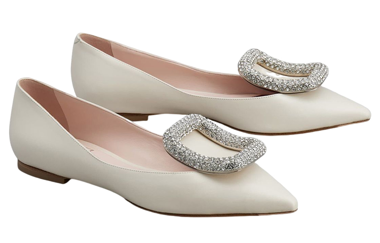 (W) Roger Vivier Leather White 'Crystal Buckle Pointed Flats' 圖 2
