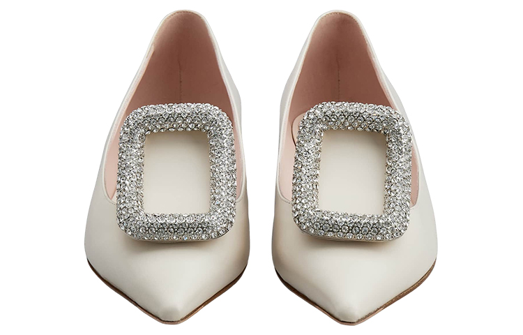 (W) Roger Vivier Leather White 'Crystal Buckle Pointed Flats' 圖 3